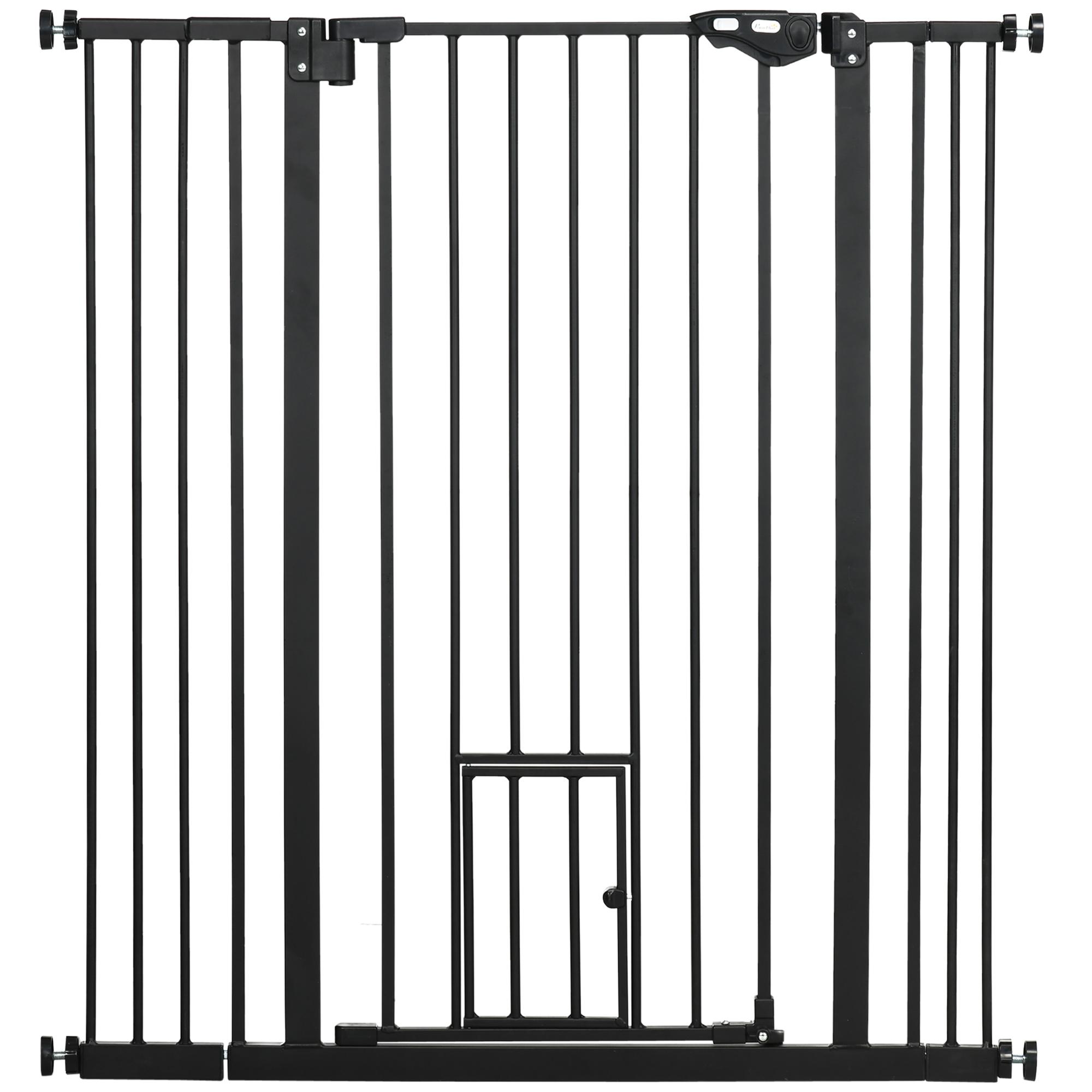 Barreira de Segurança para Cães com Porta Pequena Fechamento Automático e Sistema Duplo de Bloqueio 74 - 101x104,1 cm Preto