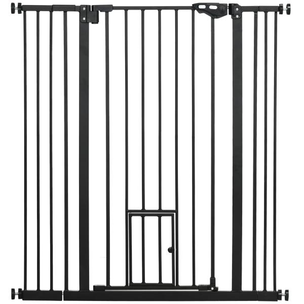 Barreira de Segurança para Cães com Porta Pequena Fechamento Automático e Sistema Duplo de Bloqueio 74 - 101x104,1 cm Preto