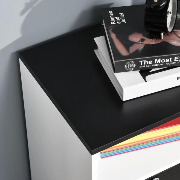 Móvel Auxiliar de Escritório Móvel Arquivador com Rodas Prateleiras Gaveta e Armário Multiuso com Grande Armazenamento 100x35x65cm Preto e Branco