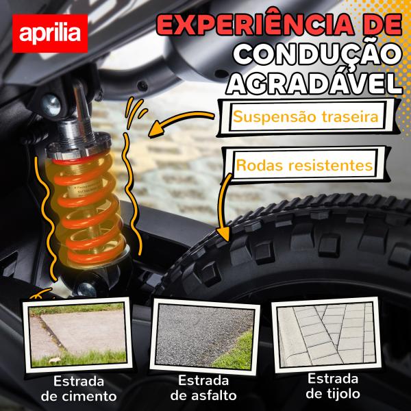 Mota Elétrica Infantil Aprilia 12V Rodas de Apoio Farol Música USB Amortecedor Vermelho 106,5x56x80 cm