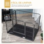 Barreira de Segurança para Animais de Estimação Parque de Diversão para Animais com 4 Painéis de Aço 109x74x71cm com Porta de Trava Dupla e Bandeja Removível para Exterior Interior Cinza