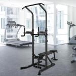 Estação de Musculação Torre de Treinamento Altura Ajustável com Barra de Flexões e Banco Dobrável para Fitness em Casa Academia Carga 150kg 99x178x230cm Preto