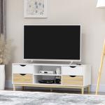 Móvel de TV para Televisores de até 55" com Prateleiras de Armazenamento e 4 Gavetas 120x40x44,5cm Branco e Carvalho