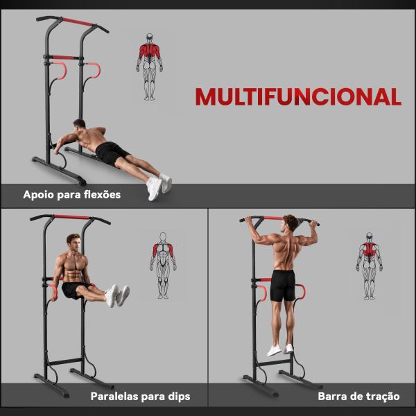 Barra de Elevações com Altura Ajustável Estação de Flexões Máquina de Elevações Multifuncional para Treino de Força 98x84x171 - 219 cm Preto