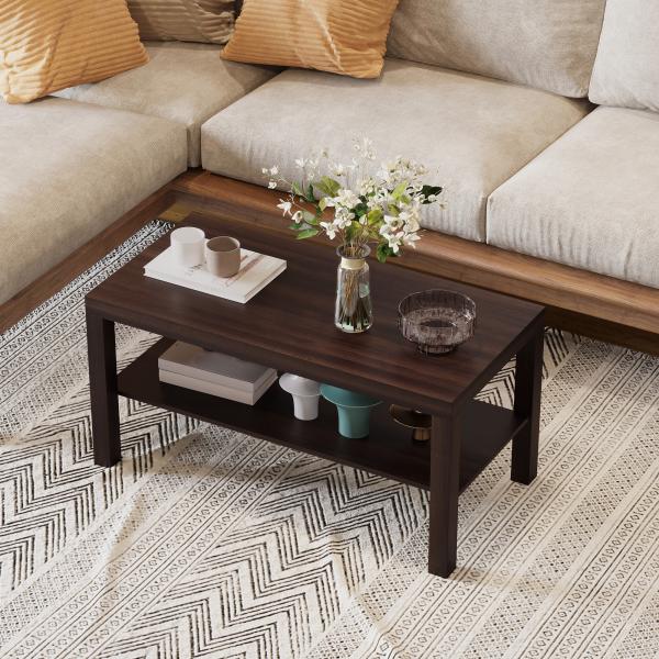 Mesa de Centro Mesa Auxiliar de 2 Níveis para Sala de Estar Escritório 90x45x45,5cm Nogueira