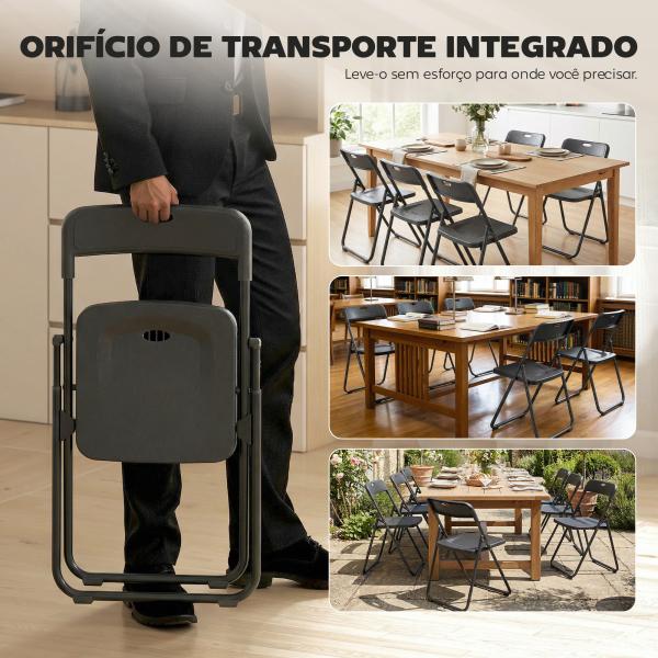 Conjunto de 6 Cadeiras Dobráveis com Encosto Curvo Assento Côncavo com Ventilação 48,5x47x75 cm Preto