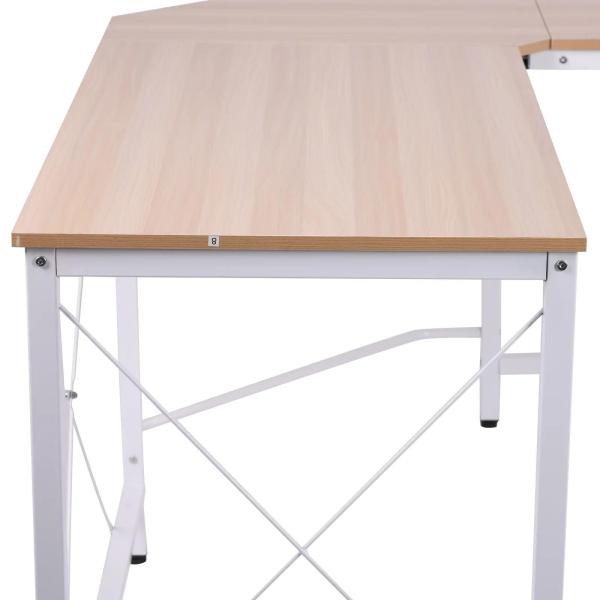 Secretária em Forma de L Secretária para Escritório com Estrutura de Metal Secretária de Canto 150x150x76 cm Branco e Madeira