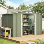 Abrigo de Jardim 4,83m² 277x195x192cm Abrigo Metálico para Armazenamento de Ferramentas com Base de Reforço Incluída Verde Claro