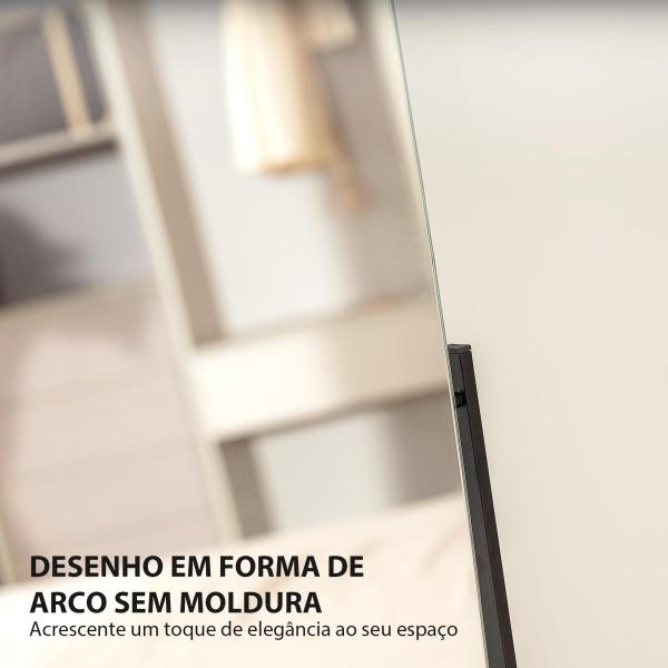 Espelho de Pé Arqueado 160x40 cm Espelho de Corpo Inteiro sem Moldura com Suporte de Metal Preto