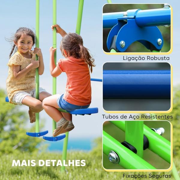 Conjunto de Baloiços de Jardim com Altura Ajustável Baloiços para Crianças com Baloiço Duplo 280x140x178 cm Verde