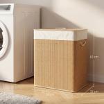 Cesto de Roupa com Tampa 100L de Bambu com 2 Compartimentos Bolsa Interior Amóvivel 52x32x63 cm Marrom e Creme