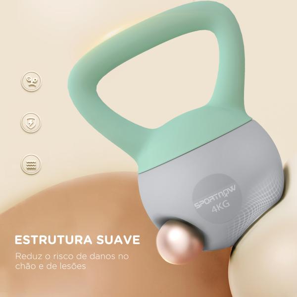 Kettlebell de 4 kg Pesa Russa Preenchida de Areia Metálica e Alça Antiderrapante 19x15x25 cm Verde