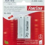 Blister 2 Pilhas Recarregáveis Ni - MH AA R6 2200mAh - FONESTAR