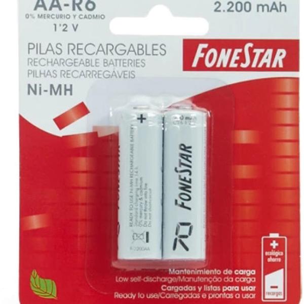 Blister 2 Pilhas Recarregáveis Ni - MH AA R6 2200mAh - FONESTAR