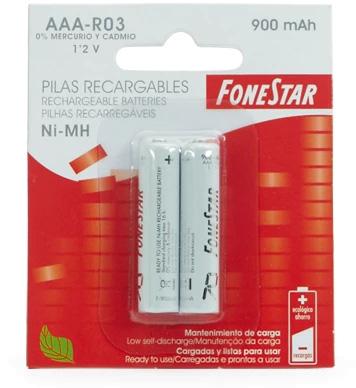 Blister 2 Pilhas Recarregáveis Ni - MH AAA R03 900mAh - FONESTAR