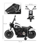 Motocicleta Elétrica para Crianças de 18 - 36 Meses com Bateria 6V Farol e Rodas Auxiliares Removíveis 76x42x57 cm Branca
