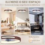 Ventilador de Teto com Luz LED 40 W Motor DC Reversível Comando à Distância 6 Velocidades 3 Cores Temporizador Teca
