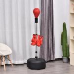 Punching Ball Ajustável em Altura com Base Recarregável Punching Ball de Boxe com Suporte e Luvas Ø48x136 - 154 cm Vermelho
