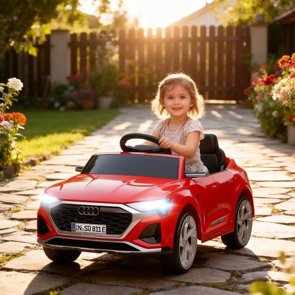 Carro Elétrico para Crianças Carro Audi Q8 Etron Sportback Infantil 12V Faróis Buzina e Música 98x49,5x43 cm Vermelho