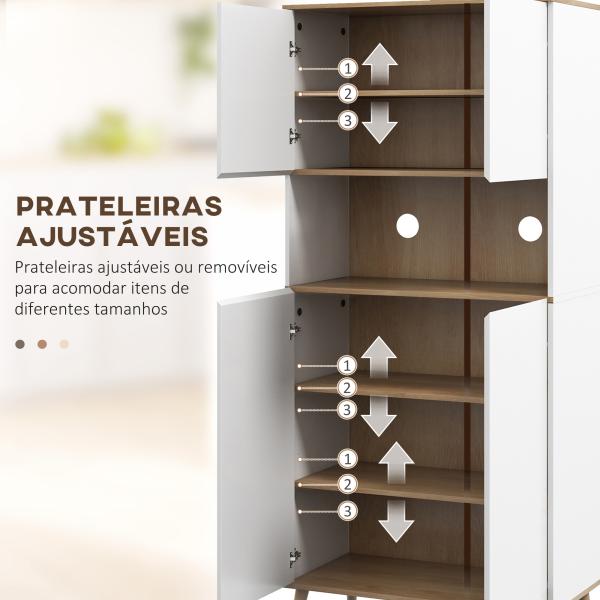 Armário de Cozinha com 4 Portas Bancada para Micro - Ondas Prateleiras Ajustáveis Orifício para Cabos 80x40x178 cm Branco