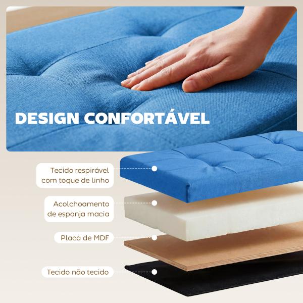 Puff de Armazenamento Banco de Armazenamento Dobrável 84 L 76x38x38 cm Estofado em Linho Sintético Azul Claro