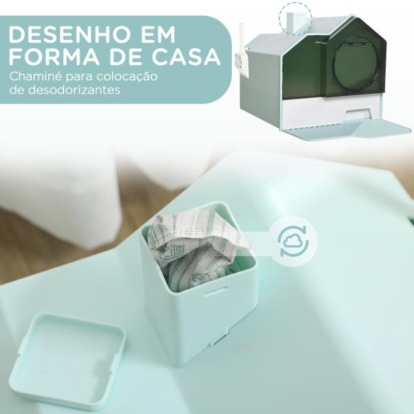 Caixa de Areia Fechada para Gatos com Bandeja Amovível Pá e Filtro Desodorizante 47x45x42 cm Azul Claro
