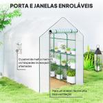 Estufa de Jardim de 3 Níveis com 12 Prateleiras Porta Enrolável Janelas Anti - UV Cobertura de PE 140x213x190 cm Branco