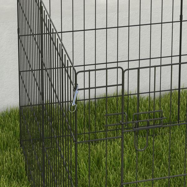 Parque para Cães 8 Painéis Dobráveis Gaiola Metálica para Animais de Estimação com Porta e Dupla Fechadura 76x61cm Preto