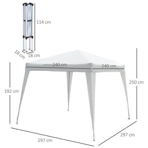Tenda Dobrável Tenda com Desenho Pop Up para Jardim Campismo Festas Eventos Aço e Oxford 297x297x250 cm Branco