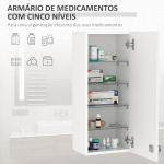 Armário de Medicamentos de Parede 5 Níveis com Prateleiras de Vidro Ajustáveis Fechadura Chaves 30x20x70 cm Branco