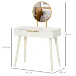 Toucador com Espelho Redondo Mesa de Maquilhagem com 2 Gavetas Estilo Moderno para Dormitório 80x40x123cm Branco