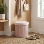 Puff de Arrumação Banco de Arrumação Dobrável 35 L 38x38x38 cm Estofado em Veludo Baú de Arrumação Redondo Rosa