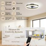 Ventoinha de Teto com Luz LED 40 W Motor DC Reversível Comando Remoto 6 Velocidades 3 Cores Temporizador Preto