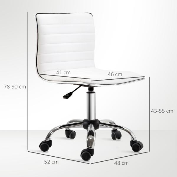 Cadeira de Escritório sem Apoio para os Braços Cadeira de Escritório Giratória com Altura Ajustável 48x52x78 - 90 cm Branco