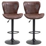 Conjunto de 2 Bancos de Bar Estofados em Couro Sintético Bancos Altos com Altura Ajustável Giratório com Encosto e Apoio para os Pés 46,5x54x88 - 108cm Marrom