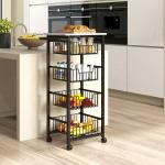 Fruteira para Cozinha Carrinho de Cozinha com 4 Cestas e Estrutura de Aço 49,5x31x91 cm Cinza Claro