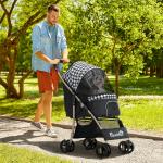 Carrinho para Cães Carrinho para Animais de Estimação com Janela de Malha e Cinto de Segurança 80x44,5x97 cm Preto