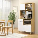 Armário de Cozinha com 3 Portas Gaveta Prateleira Ajustável Bancada para Micro - Ondas e Suporte para Panos 93x40x180 cm Madeira e Branco