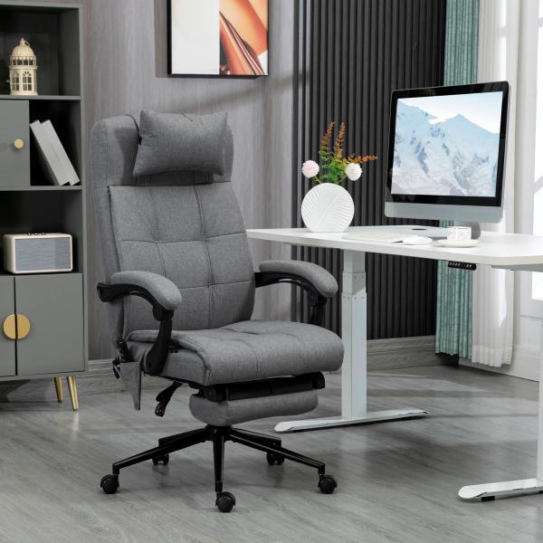 Cadeira de Escritório com 6 Pontos de Massagem 5 Modos Reclinável 155° com Função de Aquecimento 66x76x112 - 120 cm Cinza