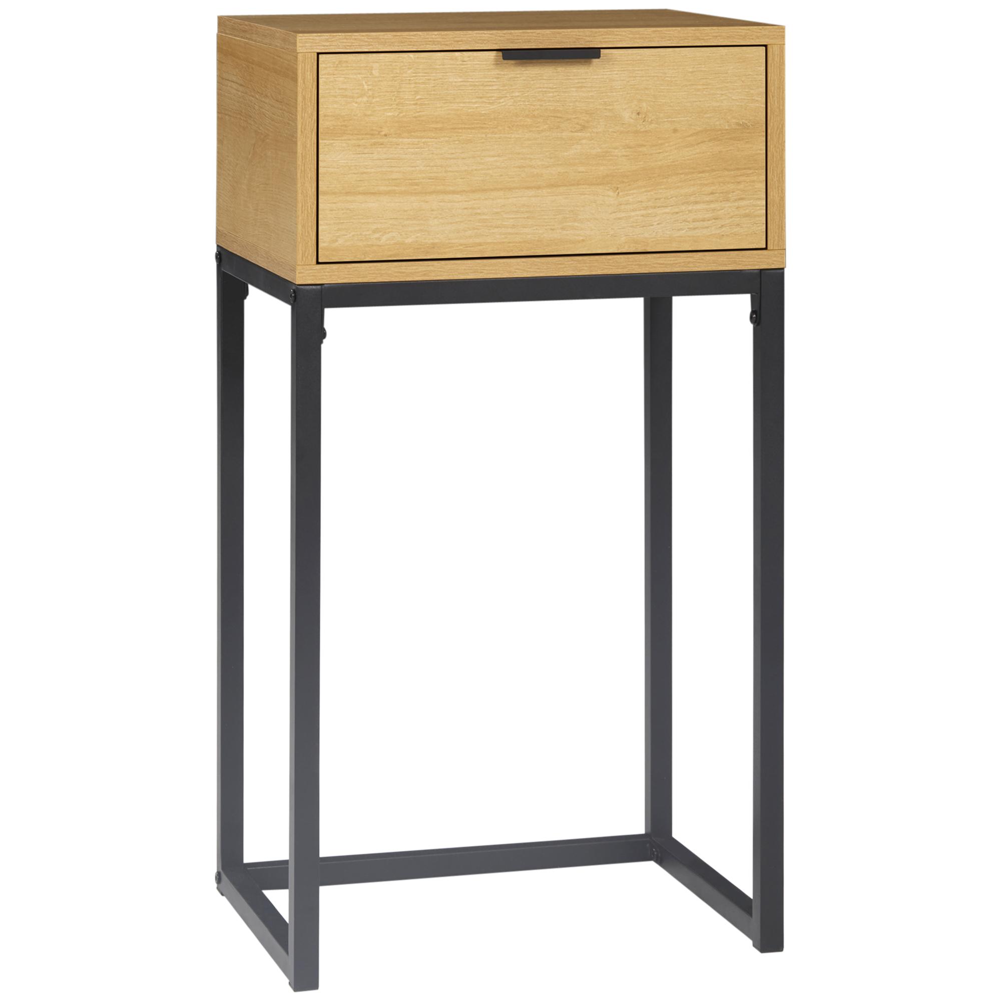 Mesa Consola com Gaveta Consola Moderna Mesa de Entrada com Pés de Aço 40x30x76 cm Madeira e Preto