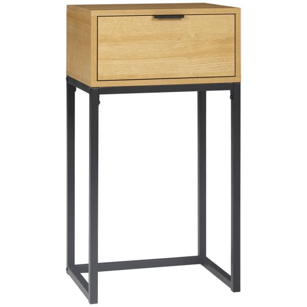 Mesa Consola com Gaveta Consola Moderna Mesa de Entrada com Pés de Aço 40x30x76 cm Madeira e Preto