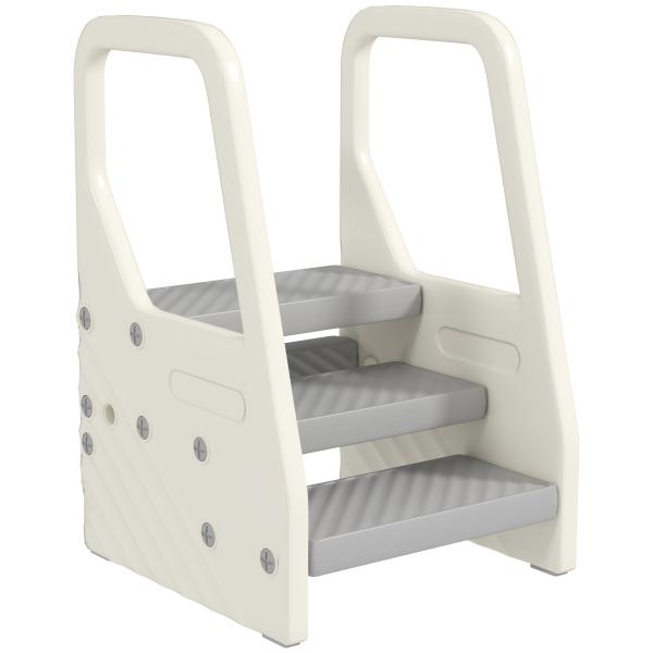 Banco Infantil Ajustável de 2 a 3 Degraus Torre de Aprendizagem Escada para Crianças de 2 - 5 Anos 43x42x65,5 cm Cinza