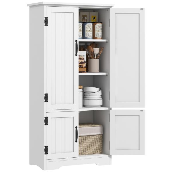 Armário de Cozinha Alto Móvel Auxiliar com 4 Portas e Prateleiras Ajustáveis 60x30x123 cm Branco