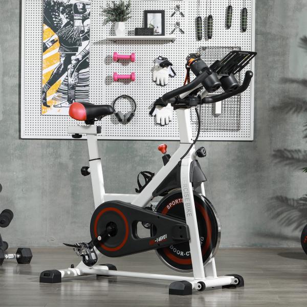 Bicicleta Ergométrica com Tela LCD Sela Ajustável Volante 8 kg para Escritório Branco