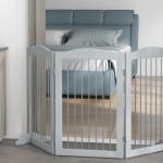 Barreira de Segurança para Cães Barreira de Segurança para Escadas e Portas Dobrável com Suporte de Pé 154x30x80cm Cinzento