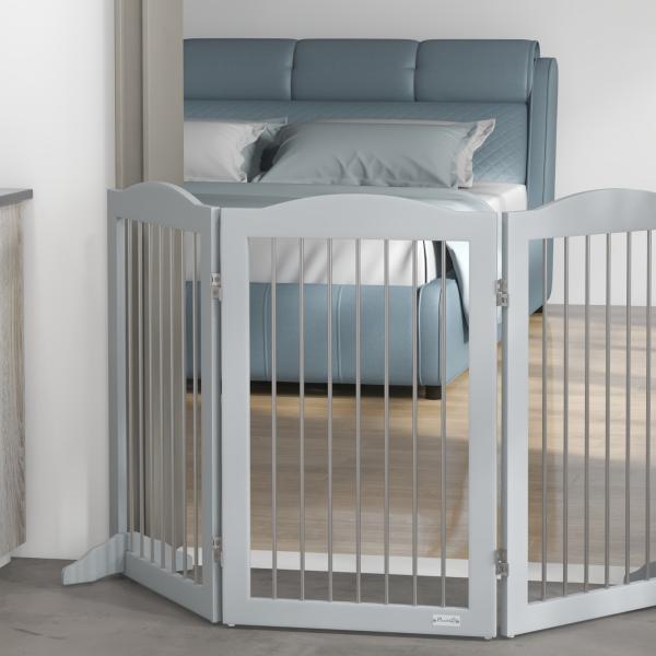 Barreira de Segurança para Cães Barreira de Segurança para Escadas e Portas Dobrável com Suporte de Pé 154x30x80cm Cinzento