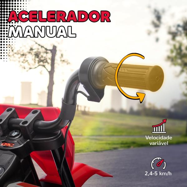 Mota Elétrica para Crianças com Bateria 12V Música Velocidade 2,4 - 5 km/h e Rodas Auxiliares 109,5x60x72,5 cm Vermelho
