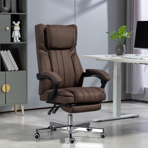 Cadeira de Escritório com 6 Pontos de Massagem por Vibração Reclinável com Altura Ajustável 65x61x101 - 113 cm Castanho Escuro