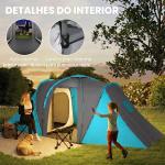 Tenda de Campismo Familiar para 4 - 6 Pessoas com 2 Dormitórios Impermeável 3000 mm com Bolsa 555x225x190 cm Cinza e Azul