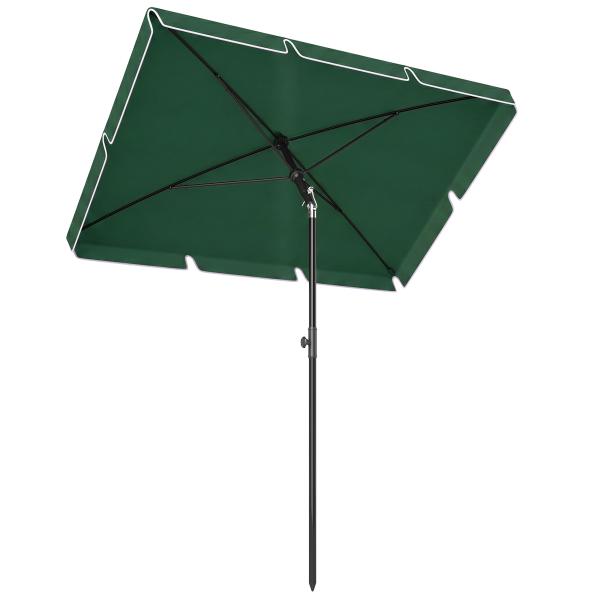 Chapéu de Sol Retangular de Jardim 198x130x240cm Chapéu de Sol de Alumínio com Função de Inclinação para Terraço Pátio Exterior Verde